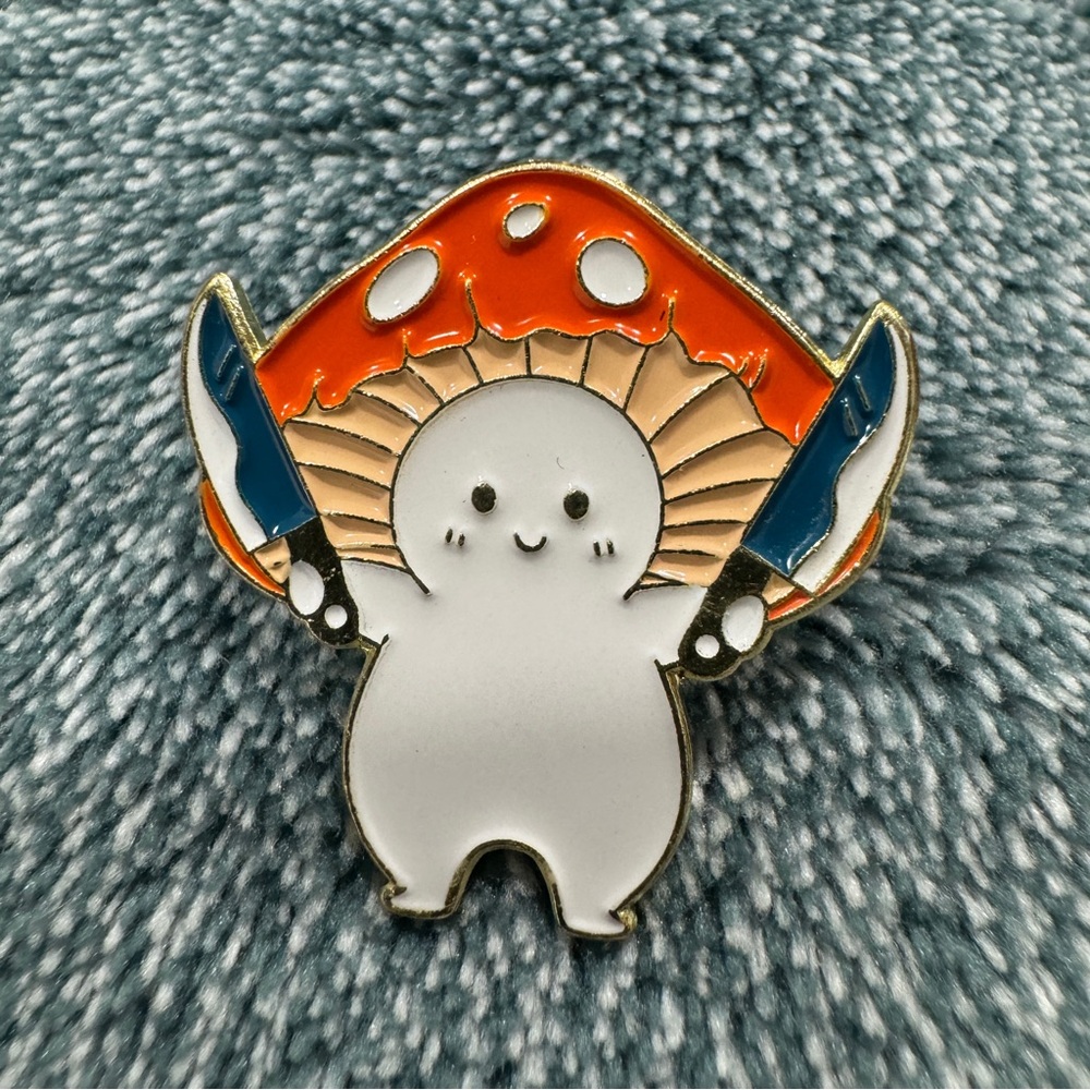 Mushroom Man Enamel Pin with Knives